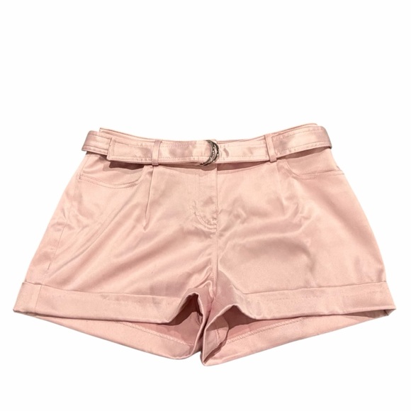 Express Light Pink Belted Satin Dress Shorts - Size 6 - Picture 3 of 13